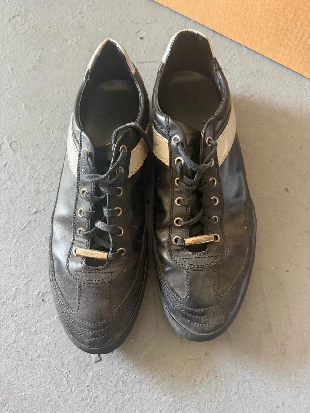 Christian Dior  Black Leather Lace-Up Sneakers with grey strip Size 12